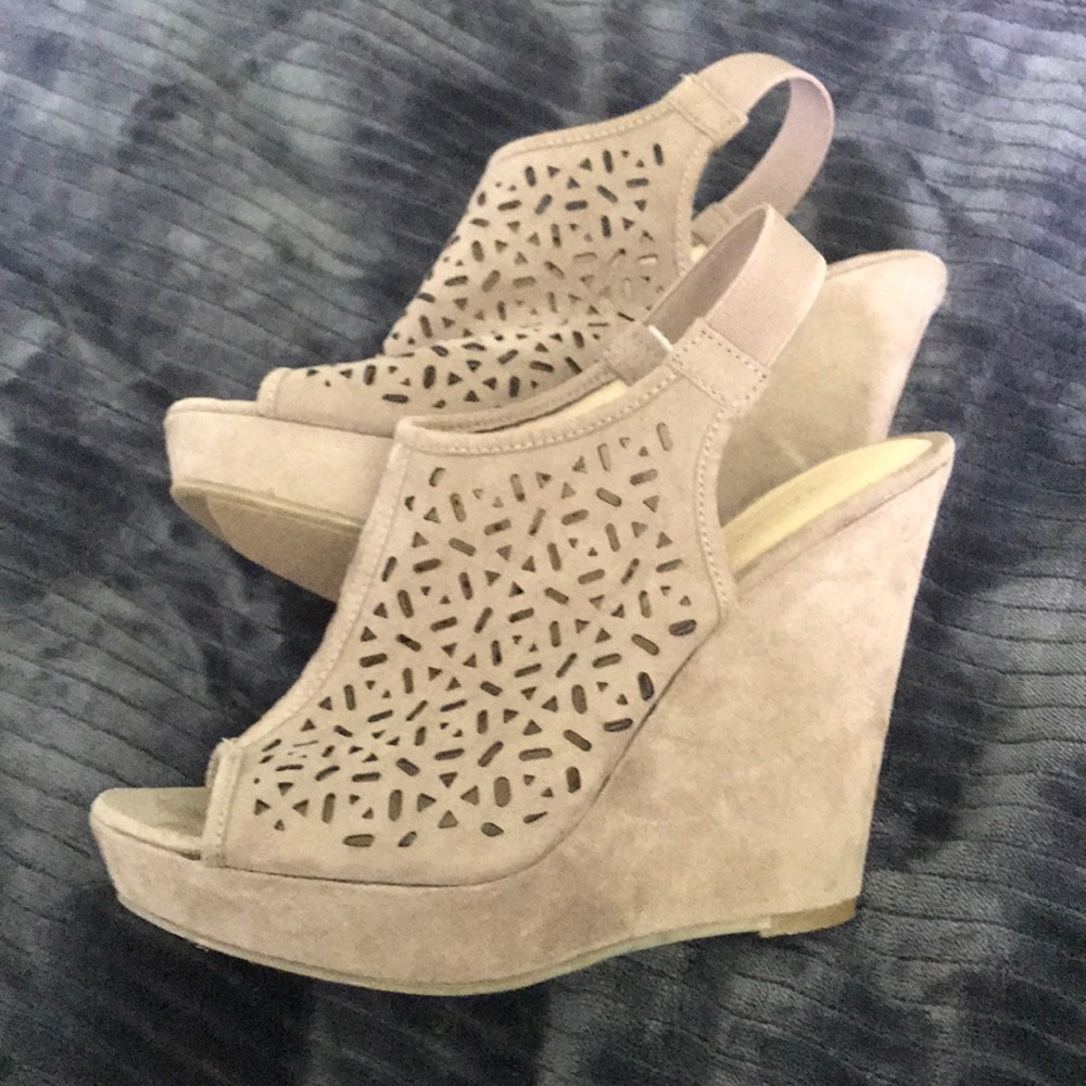Chinese Laundry Nude Cutout Suede Wedges